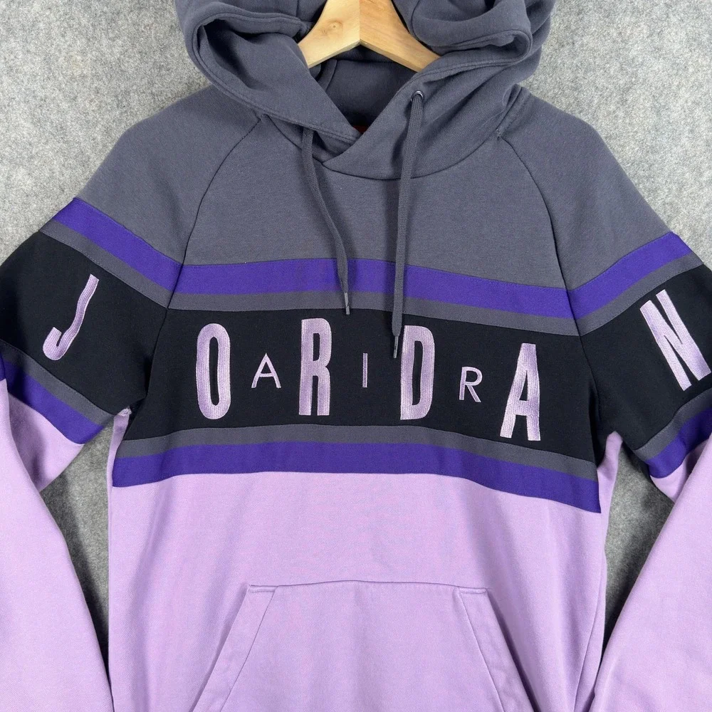 Air Jordan Hoodie Mens Small Purple Gray Colorblock Fleece Pullover Sweatshirt